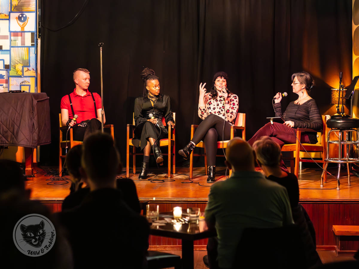 Wild & Sublime Chicago Dec 9, 2023 - Panel Discussion: Jacob Penrod, Goddess Erica, Elmo Painter-Edington and Karen Yates.